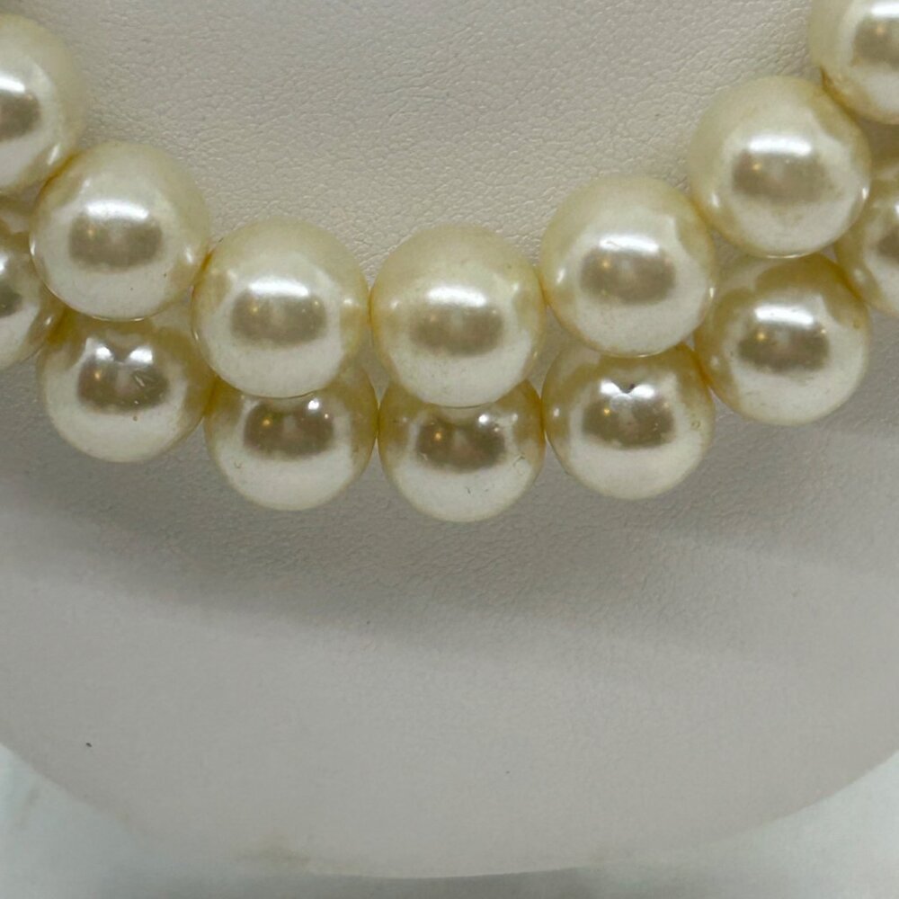Vintage Faux Pearl Necklace Double Strand Creamy White Glass Beaded Choker 20 In - Picture 3 of 13
